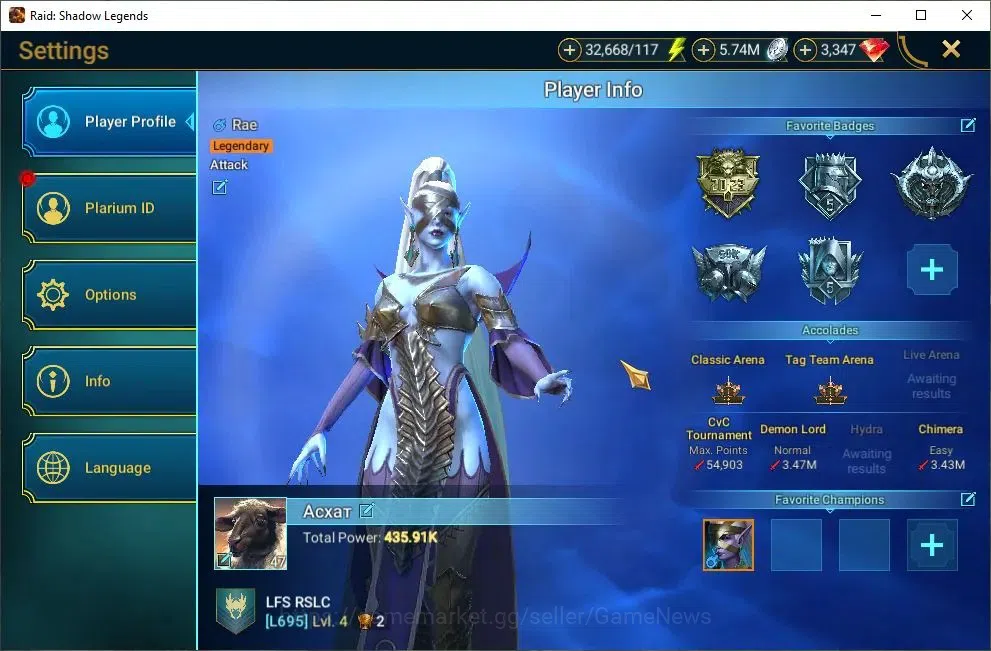 Raid: Shadow Legends Accounts Mid-Game Lv47 435K Power|19 2