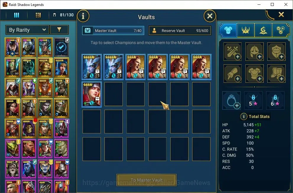 Raid: Shadow Legends Accounts Mid-Game Lv47 435K Power|19 7
