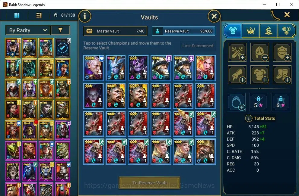 Raid: Shadow Legends Accounts Mid-Game Lv47 435K Power|19 8