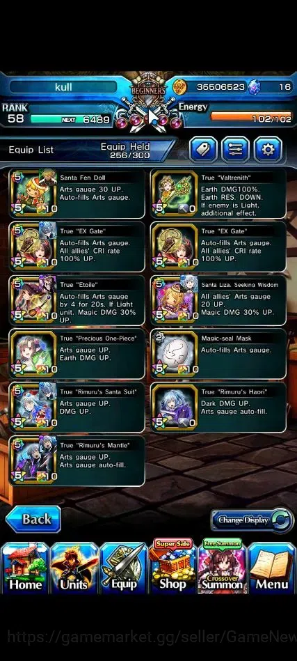 Grand Summoners Accounts End-Game Global|Rank 58|2 Sp Art+17 Ascend+8 TW|[DL Rimuru,Miyu,Illya,Diablo,Etc]+TW,Inumuta,S 16