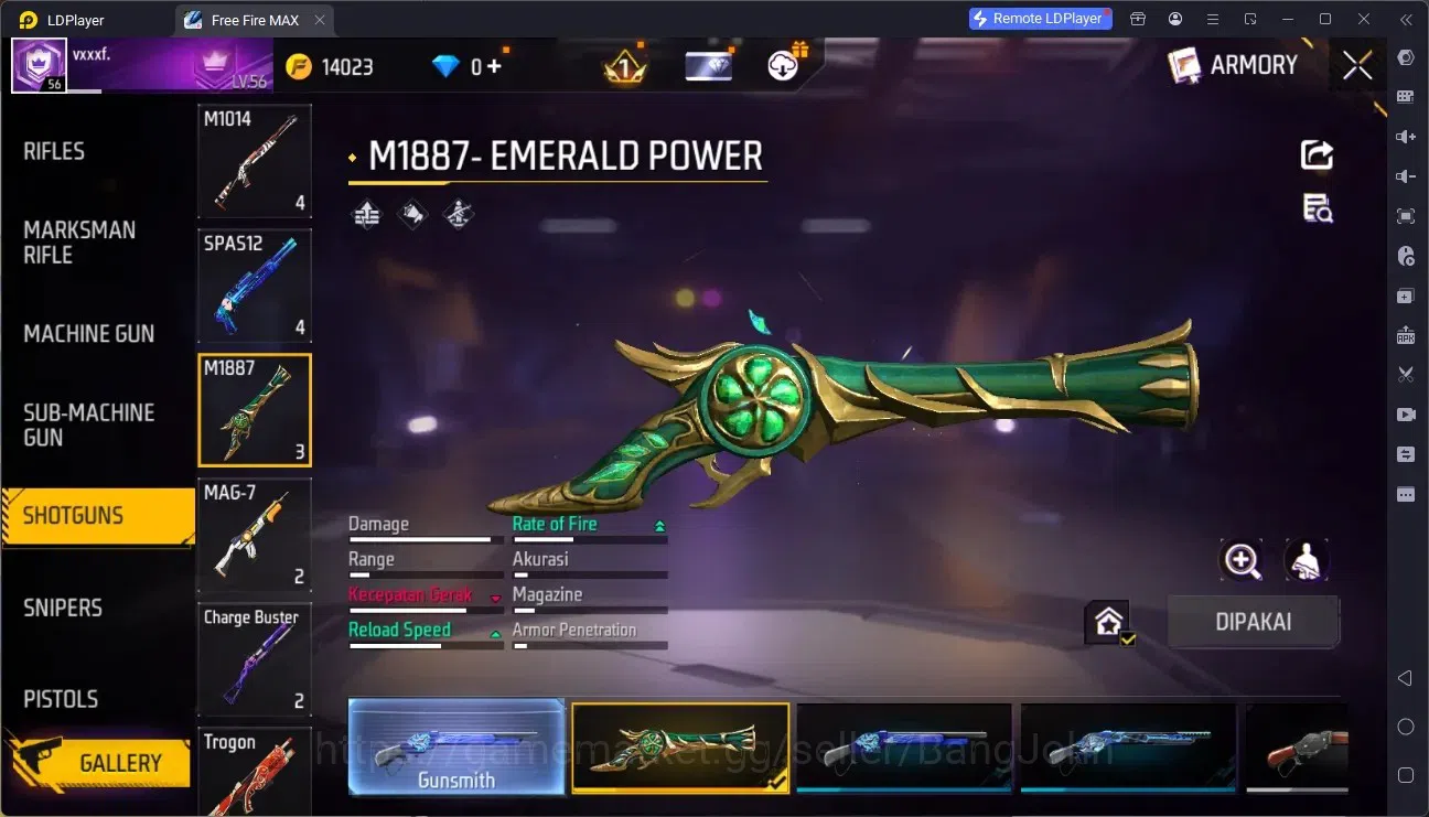 Free Fire Accounts Indonesia |M1887- Emerald Power, Mamba Gnaw, Bunny image 3