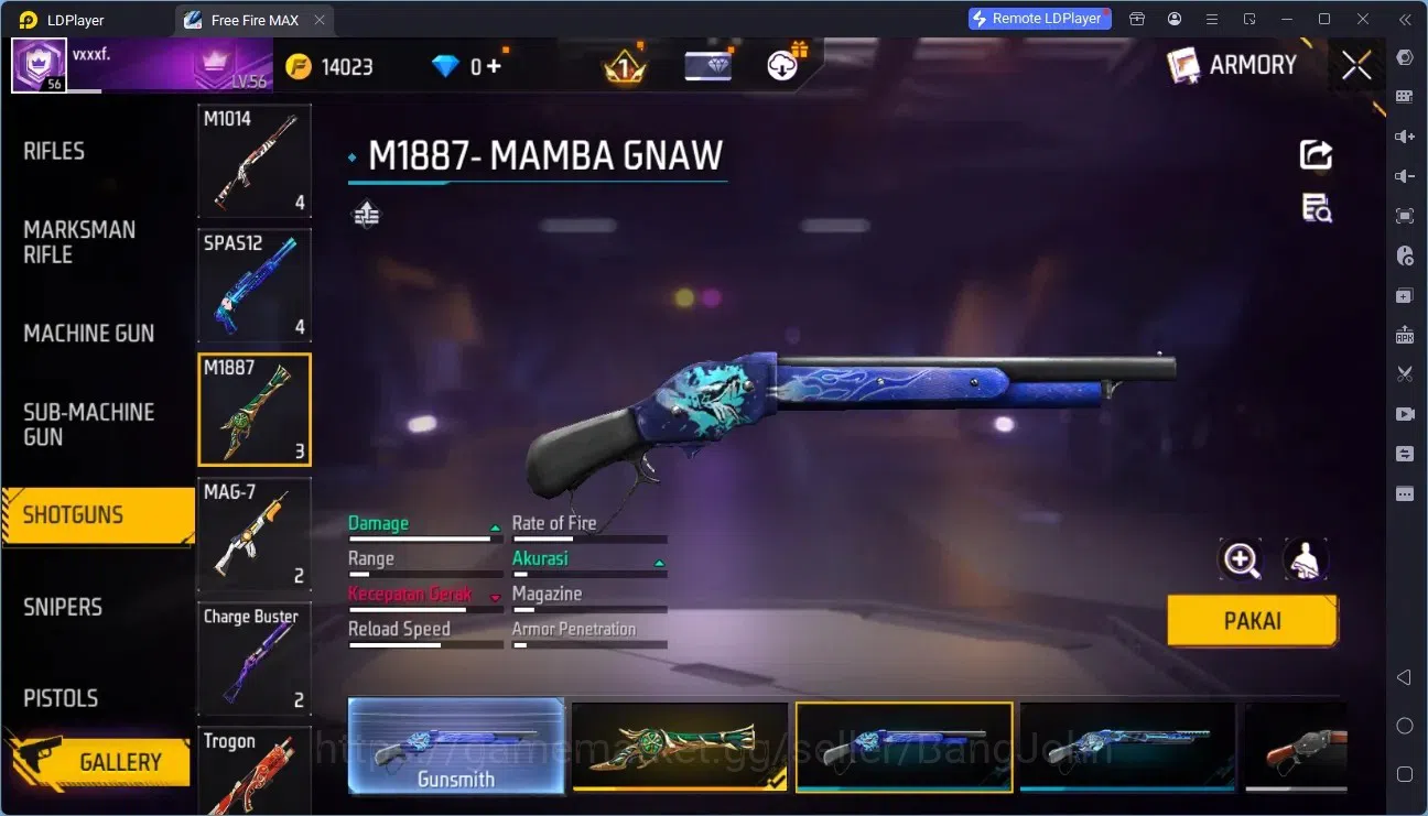 Free Fire Accounts Indonesia |M1887- Emerald Power, Mamba Gnaw, Bunny image 4