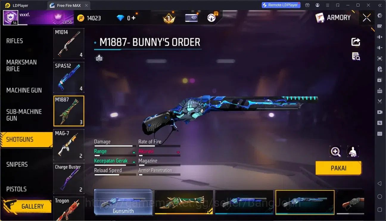 Free Fire Accounts Indonesia |M1887- Emerald Power, Mamba Gnaw, Bunny image 5