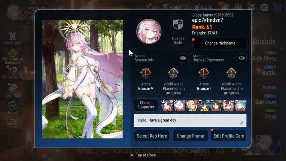 Epic Seven Accounts Mid-Tier GLOBAL Unverif|11 ML(Salome,WOTM Tenebria,NM Luna,Etc)+EAb Fumyr,TA Coli,Saria,Rinak,Etc|Poh 2