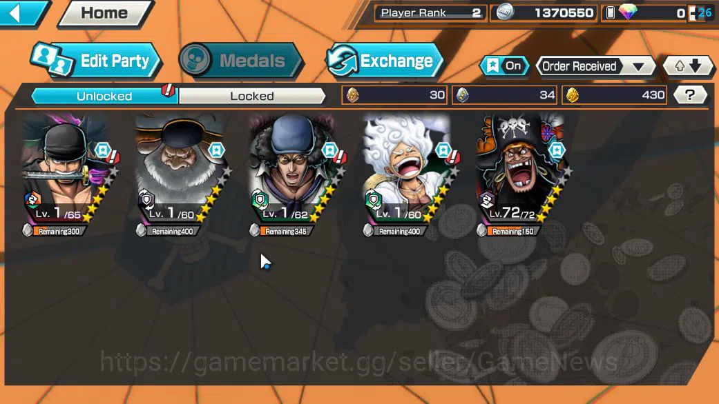 One Piece Bounty Rush Accounts Starter Global|5 EX|T5E ST.Jaygarcia,Gear 5 Luffy,TFE Marshall D.Teach,RO Roronoa 3