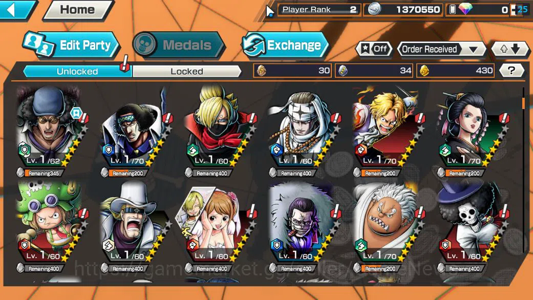 One Piece Bounty Rush Accounts Starter Global|5 EX|T5E ST.Jaygarcia,Gear 5 Luffy,TFE Marshall D.Teach,RO Roronoa 5