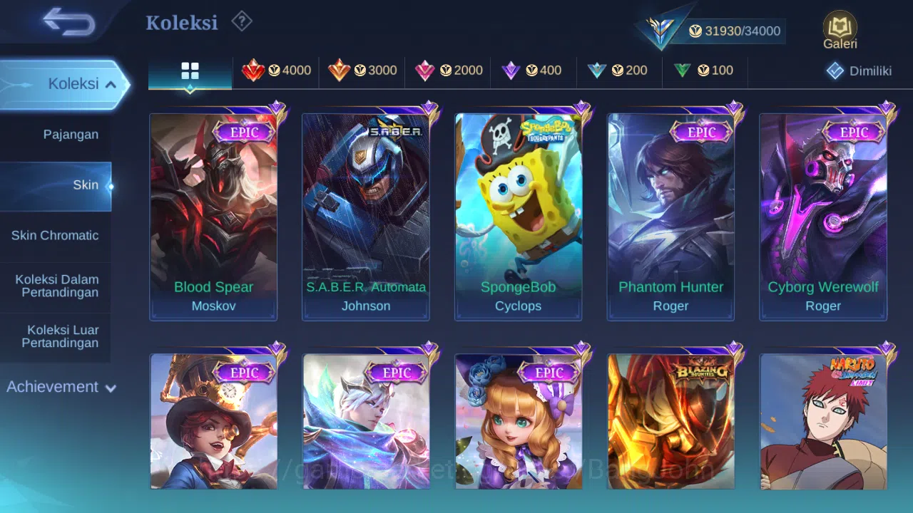 Mobile Legends: Bang Bang Accounts Hero 83 Skin 156 | CC Nata | Spongebob | Gaara | E image 5