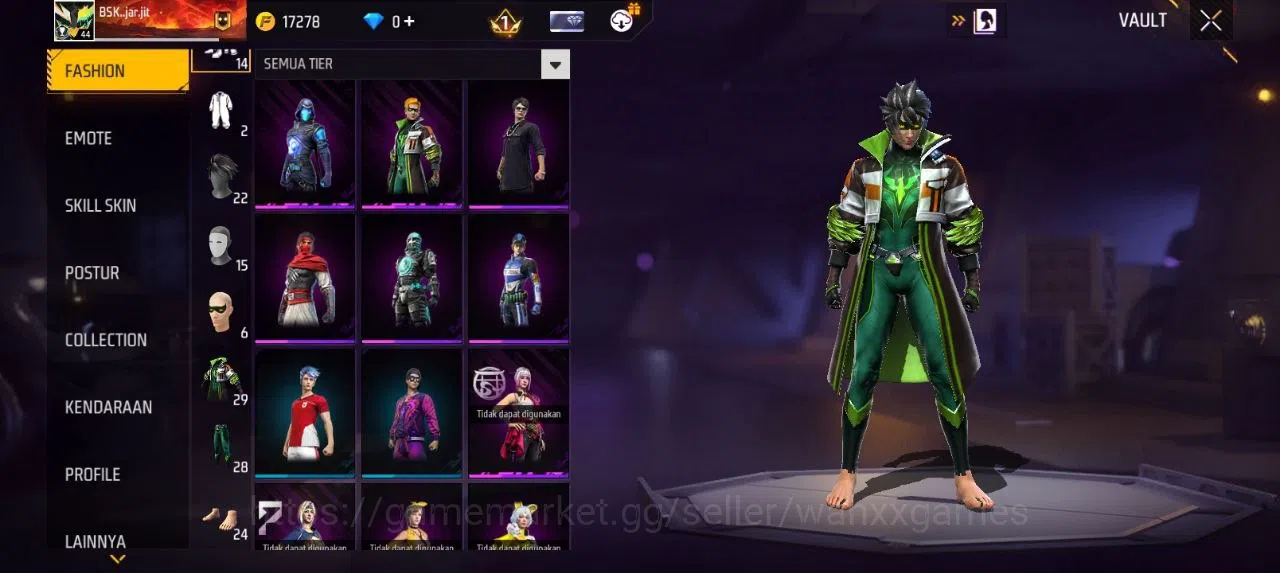 Free Fire Accounts Indonesia | SG GURUN VAULT 29 EMOTE 5 TAS 9 SKYWING 1  WEAPON 41  | W875 2
