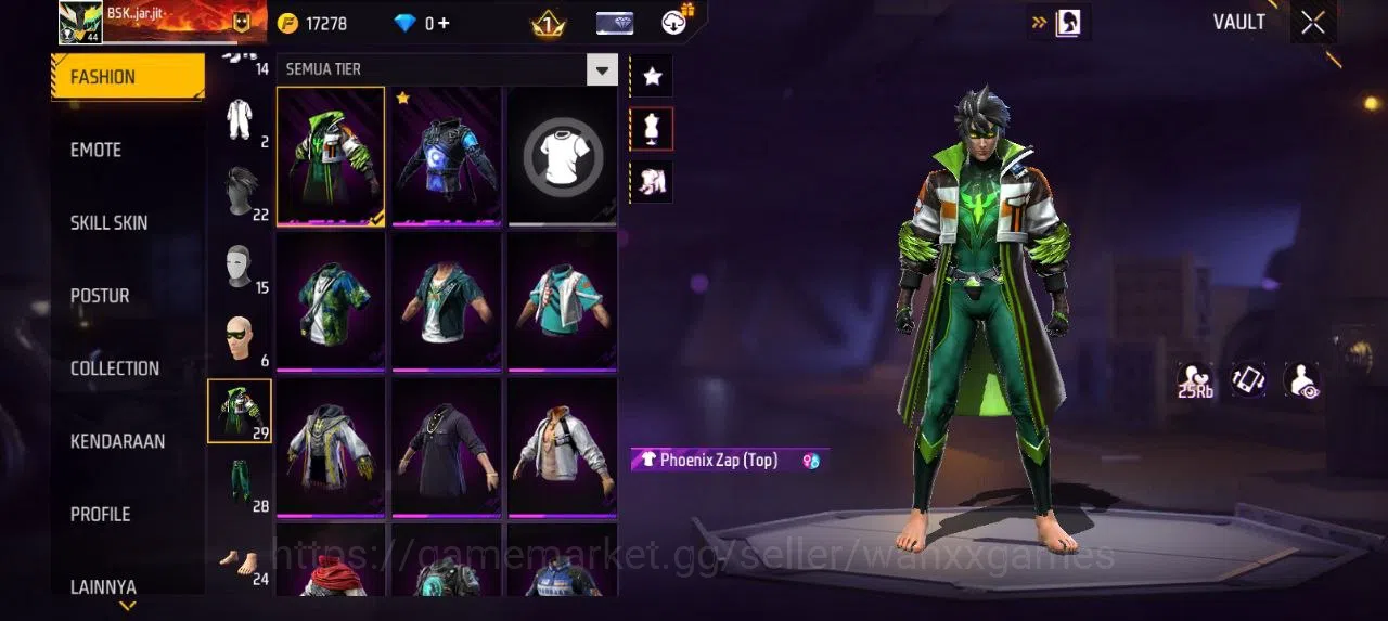 Free Fire Accounts Indonesia | SG GURUN VAULT 29 EMOTE 5 TAS 9 SKYWING 1  WEAPON 41  | W875 3