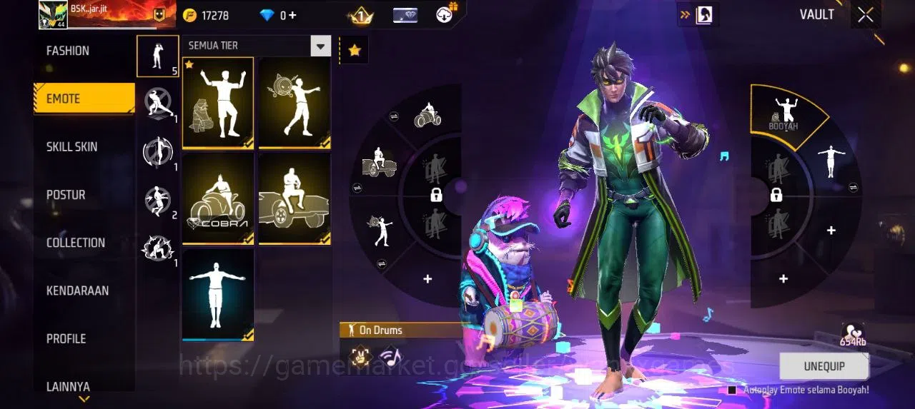 Free Fire Accounts Indonesia | SG GURUN VAULT 29 EMOTE 5 TAS 9 SKYWING 1  WEAPON 41  | W875 4