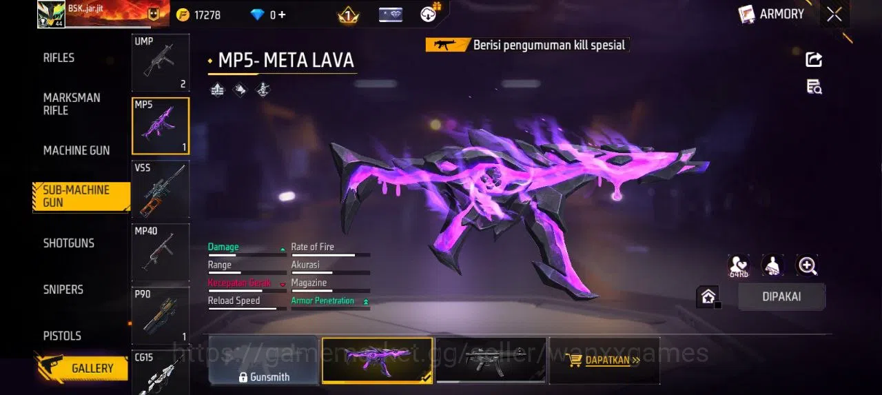 Free Fire Accounts Indonesia | SG GURUN VAULT 29 EMOTE 5 TAS 9 SKYWING 1  WEAPON 41  | W875 5