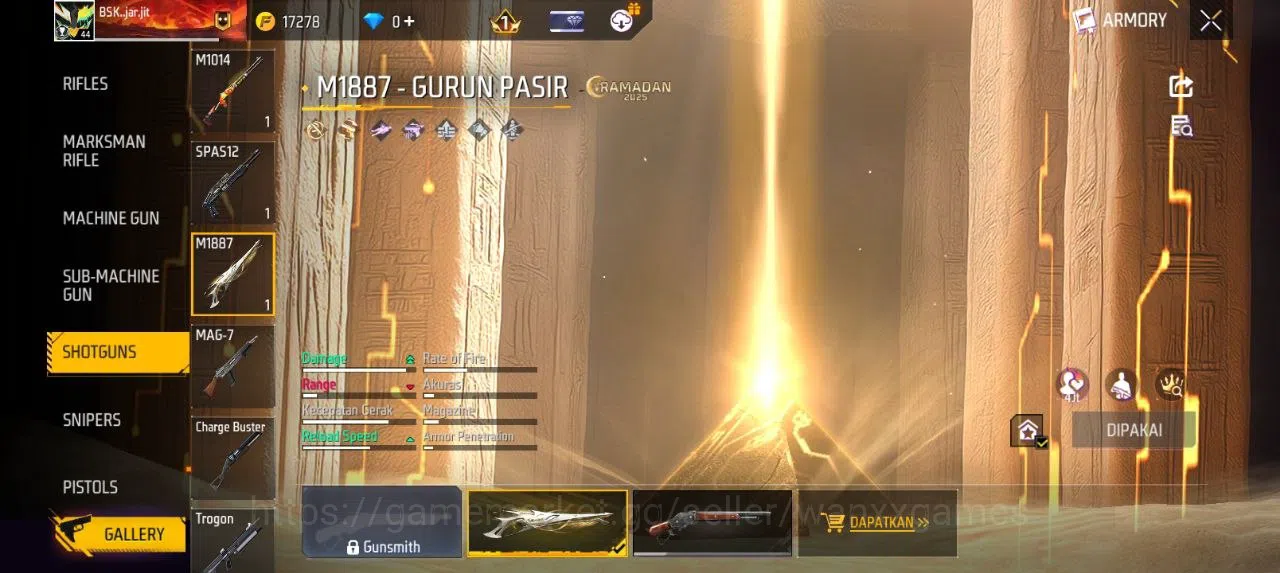 Free Fire Accounts Indonesia | SG GURUN VAULT 29 EMOTE 5 TAS 9 SKYWING 1  WEAPON 41  | W875 6