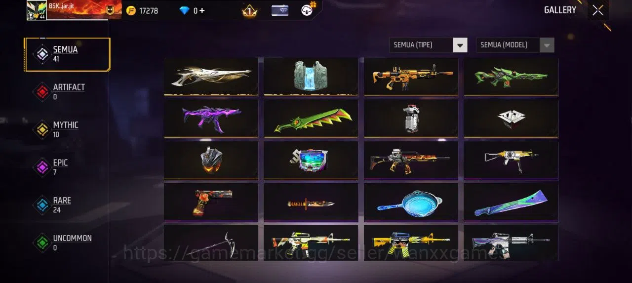 Free Fire Accounts Indonesia | SG GURUN VAULT 29 EMOTE 5 TAS 9 SKYWING 1  WEAPON 41  | W875 7