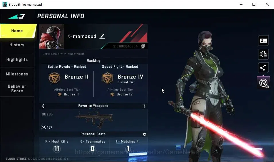 Blood Strike Accounts ASIA|Fresh Starter|Melee ULTRA Lightblade-Dark For image 2