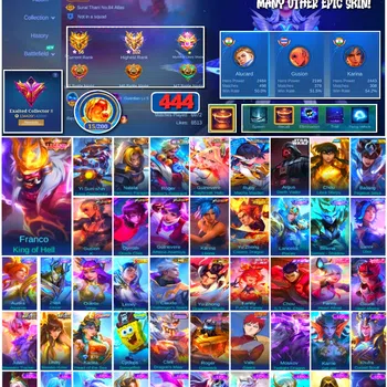 Mobile Legends: Bang Bang Accounts 🔥 #4035 🔥 444 Skins 💎 Legend Franco King of Hell 👑 Exalted Collector II ⚔️ Star Wars