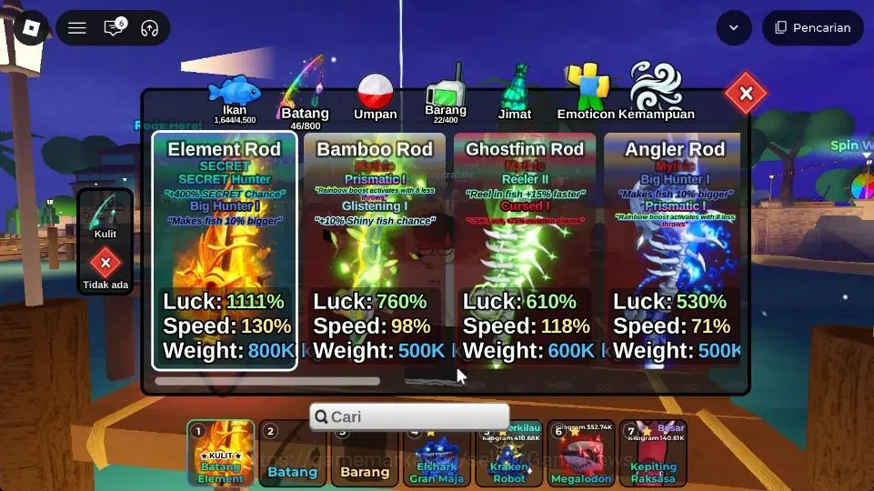 Roblox Accounts FISH IT Lv 768|1 SC+4 Myth Rod(Element,Bamboo,Ghos image 2