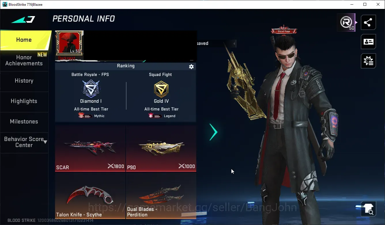 Blood Strike Accounts Others ASIA | 2 ETERNAL GUNS:SCAR,P90|2 ULTRA MELEE:DualBlade,TalonKnife|11 ULTRA GUNS|5 ULTRA 1