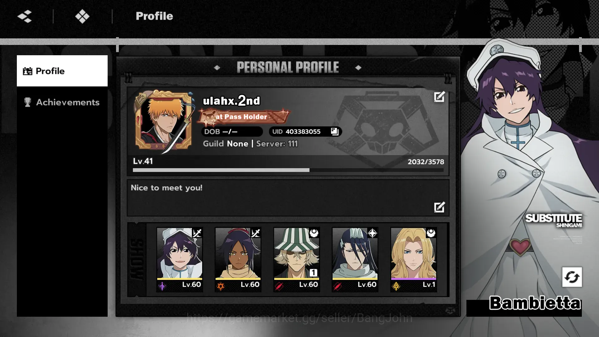 BLEACH: Soul Resonance Accounts Nuverse SEA |Lv.41| 4 SSR 1 Sign (Uruhara),Byakuya,Yoruichi,Bambietta|Log Google|Check SS 1
