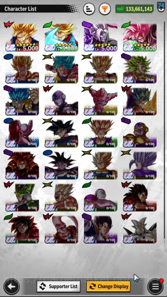 Dragon Ball Legends Accounts Mid-Tier 133,6M Total Power|LV 153|1LR 4UL+ 10LL|LR Piccolo,SS Goku,SS Trunks(Adult),Fusion 4