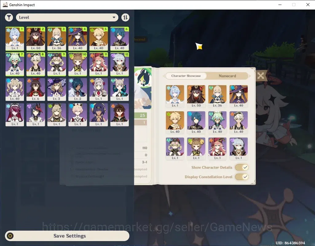 Genshin Impact Accounts Others Asia|AR 25|2 Limited (Odette & Hu Tao) + 1(*5 Weapon)|Reuni ON|Low Main Quest & Explore|Male 1