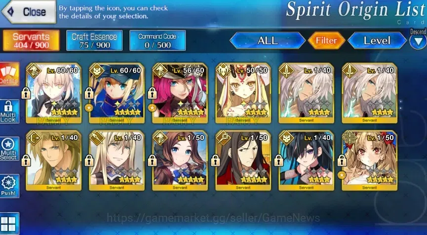 Fate-Grand Order Accounts NA Starter Lv 73|EPluUnum|4 limited ssr|Space Ereshkigal, Heroine X, Da Vinci, Altria 3
