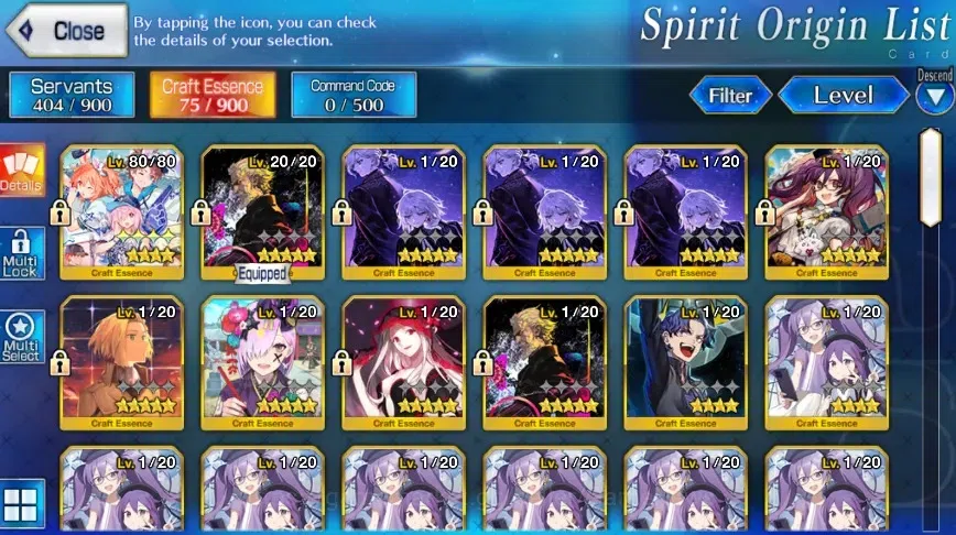 Fate-Grand Order Accounts NA Starter Lv 73|EPluUnum|4 limited ssr|Space Ereshkigal, Heroine X, Da Vinci, Altria 4
