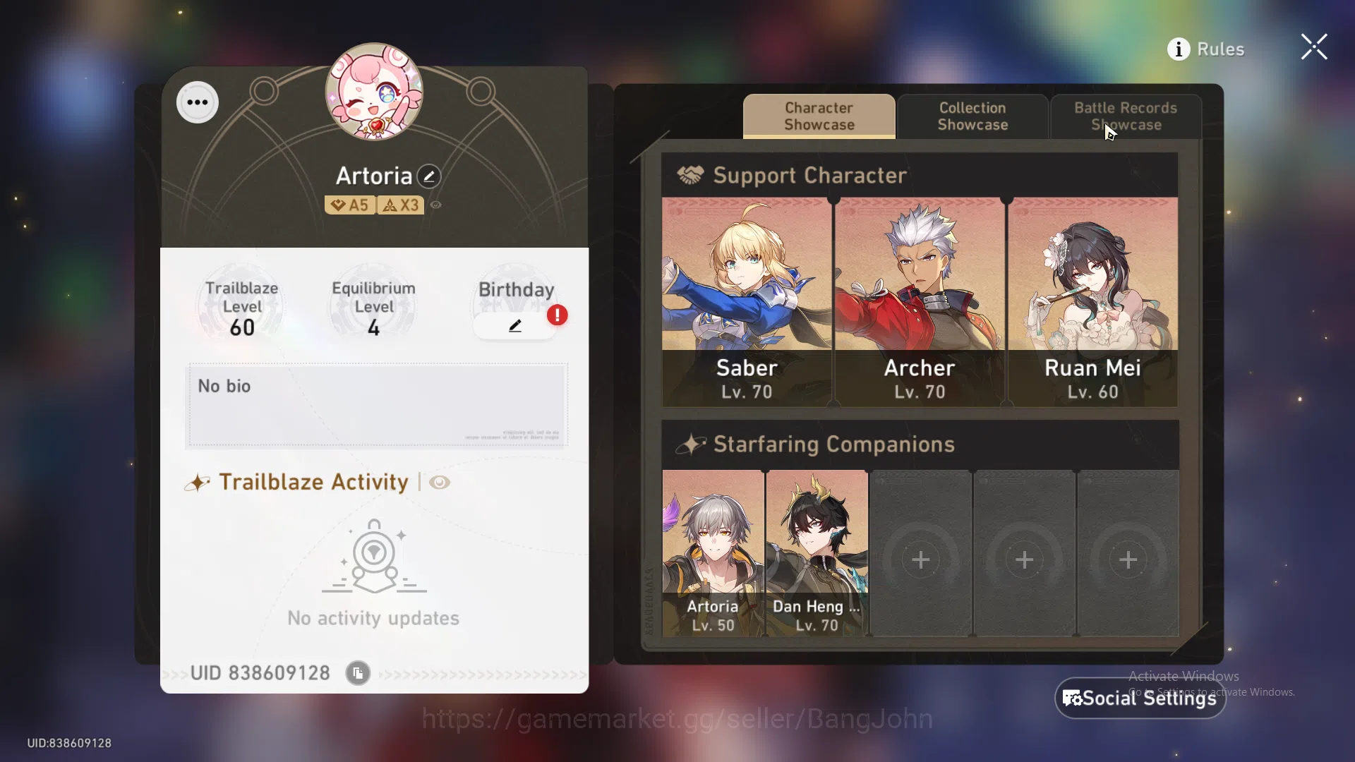 Honkai Star Rail Accounts ASIATL 60|7 Limit|Saber E6+Sign,Sunday,Sparkle,Rua image 2