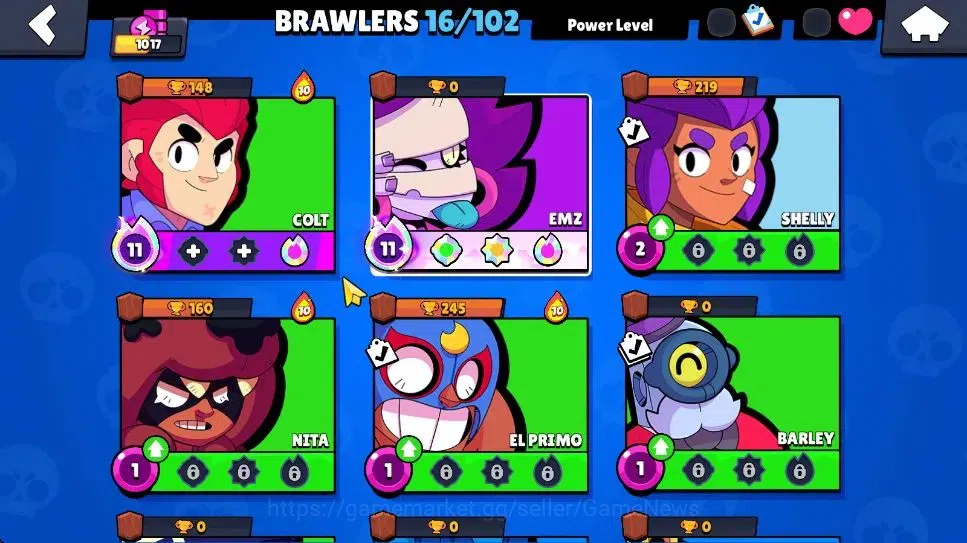 Brawl Stars Accounts 1017 Trophy|5593 Bling|16 Brawlers 1 Max Lvl [Colt,Emz] 1 Myth [El Quarterback] 1 Epic Skin 1 Super 11