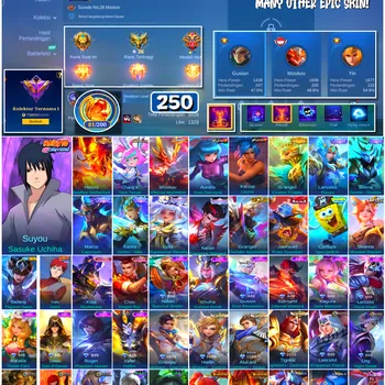 Mobile Legends: Bang Bang Accounts #4444 250 Skins | Aurora Kula Diamond (KOF) | Karina Leona (KOF) | Suyou Sasuke Uchiha