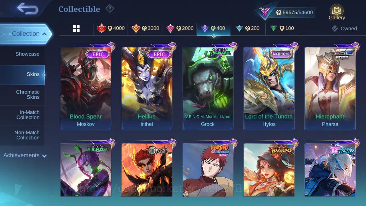 Mobile Legends: Bang Bang Accounts Others Hero 118 | skin 213 | emblem all max | renowed collector 3 | wr 54 % ex immo 100 10