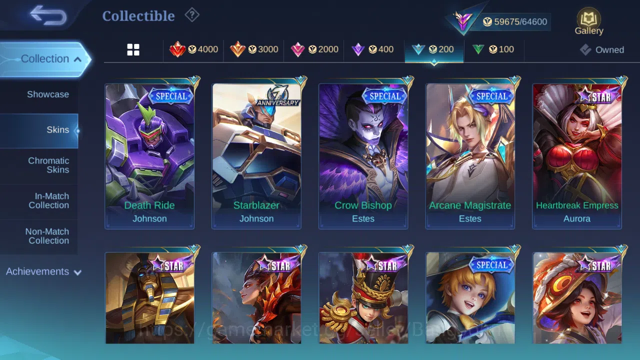 Mobile Legends: Bang Bang Accounts Others Hero 118 | skin 213 | emblem all max | renowed collector 3 | wr 54 % ex immo 100 16