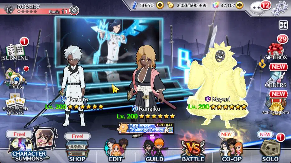 Bleach: Brave Souls Accounts High-End [GLOBAL]47K Orbs|Trio TYBW25(Rangiku,Toshiro,Mayuri),Kon,Trio Battle Fierce,Etc|4,7K