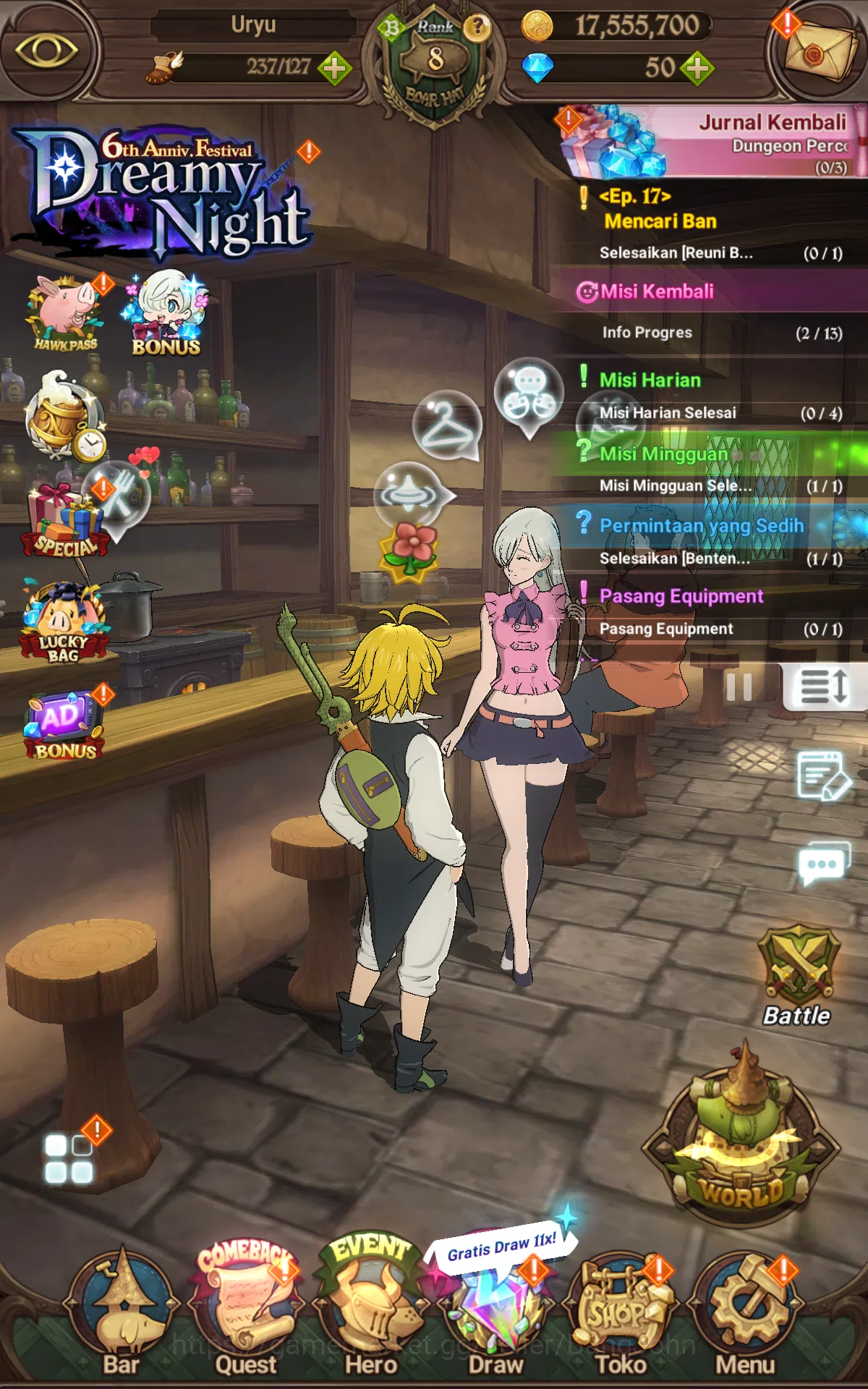 The Seven Deadly Sins: Grand Cross Accounts Global|Starter|1.1M CC|UR Merlin&Esca,Eastin,Chaos image 1