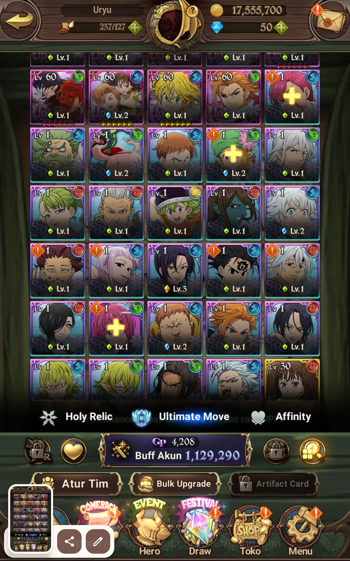 The Seven Deadly Sins: Grand Cross Accounts Global|Starter|1.1M CC|UR Merlin&Esca,Eastin,Chaos image 9