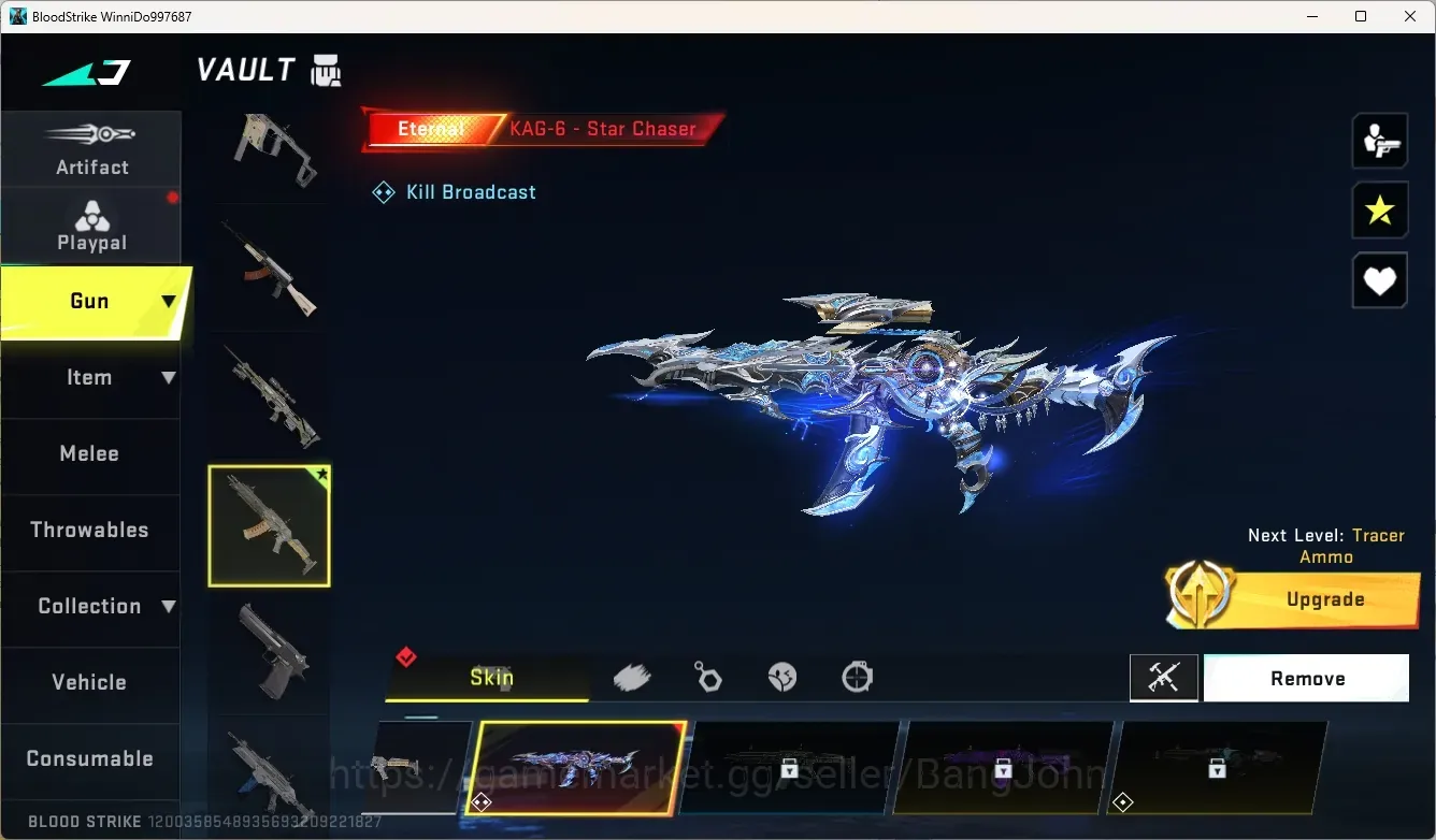 Blood Strike Accounts Others ASIA | 2 Eternal Guns: KAG-6 - Star Chaser Lv2, Uzi - Star Chaser Lv2|1 Epic Rename Card|Check 1