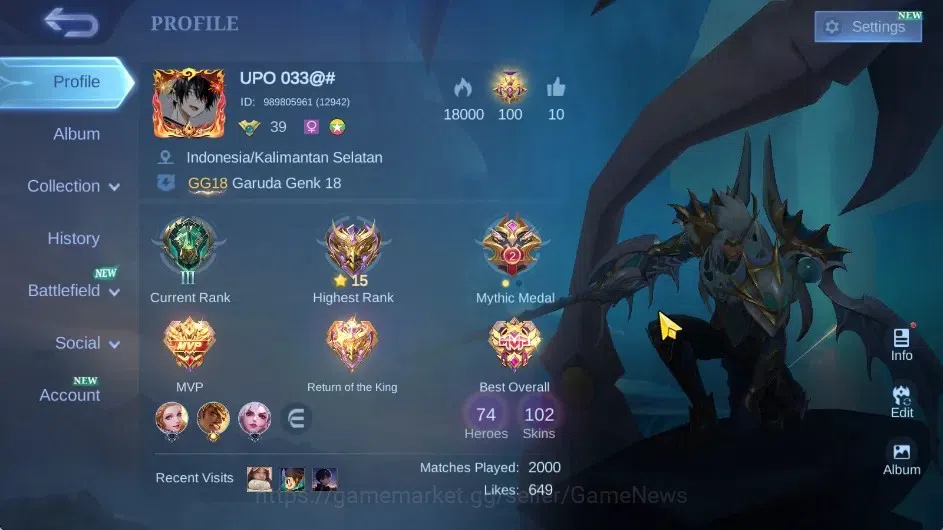 Mobile Legends: Bang Bang Accounts Others Hero 74|Skin 102|Nata CC,Tigreal LBorn,Freya SABER,Kimmy DTamer,Grock VENOM,Esme 1