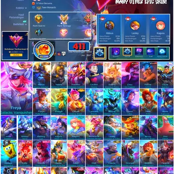 Mobile Legends: Bang Bang Accounts #4767 411 Skins | Freya Galactic Vanquisher (LEGEND) | Cecilion Hisoka (HUNTER X HUNTER
