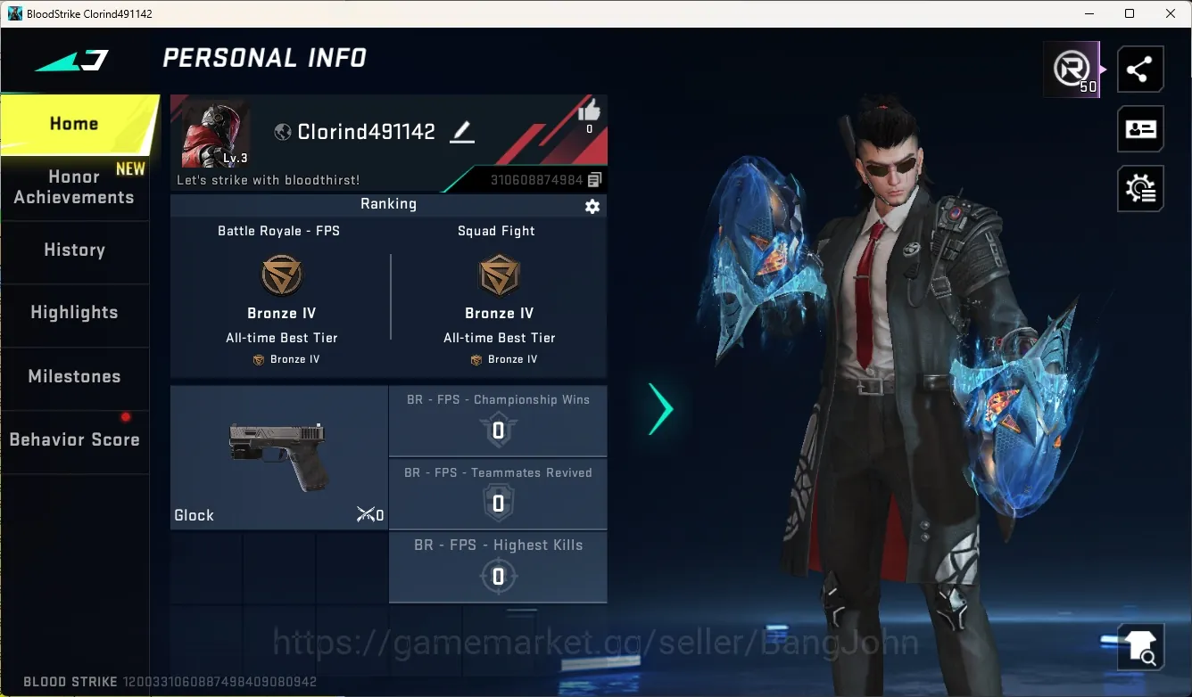 Blood Strike Accounts Starter ASIA|Ultra Melee:Katar-Selachian|1 Legendary Gun|Ultra Striker:Zero-Agent Zero|1 Name-Changing 1