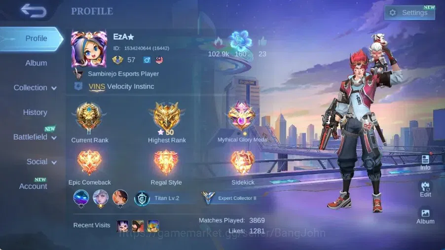 Mobile Legends: Bang Bang Accounts Collector Global|Skin 167|Expert|Collector Natalia,Blazing Claude+Aldous,V.E.N.O.M 1