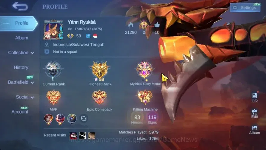 Mobile Legends: Bang Bang Accounts Hero 93|Skin 119|Highets Glory 53|Nata CC,Tigreal image 1