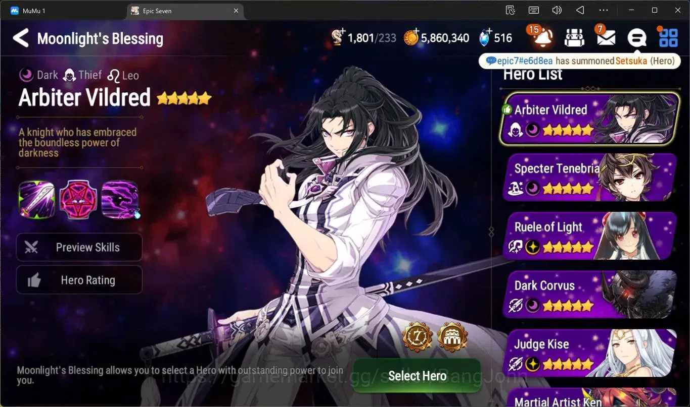 Epic Seven Accounts High-End Global Unverif | 7 ML(SN Yulha,SB Sezan,WOTM Tenebria,D Lilibet,Zio Etc)|PoH+Bless ON|SS 14
