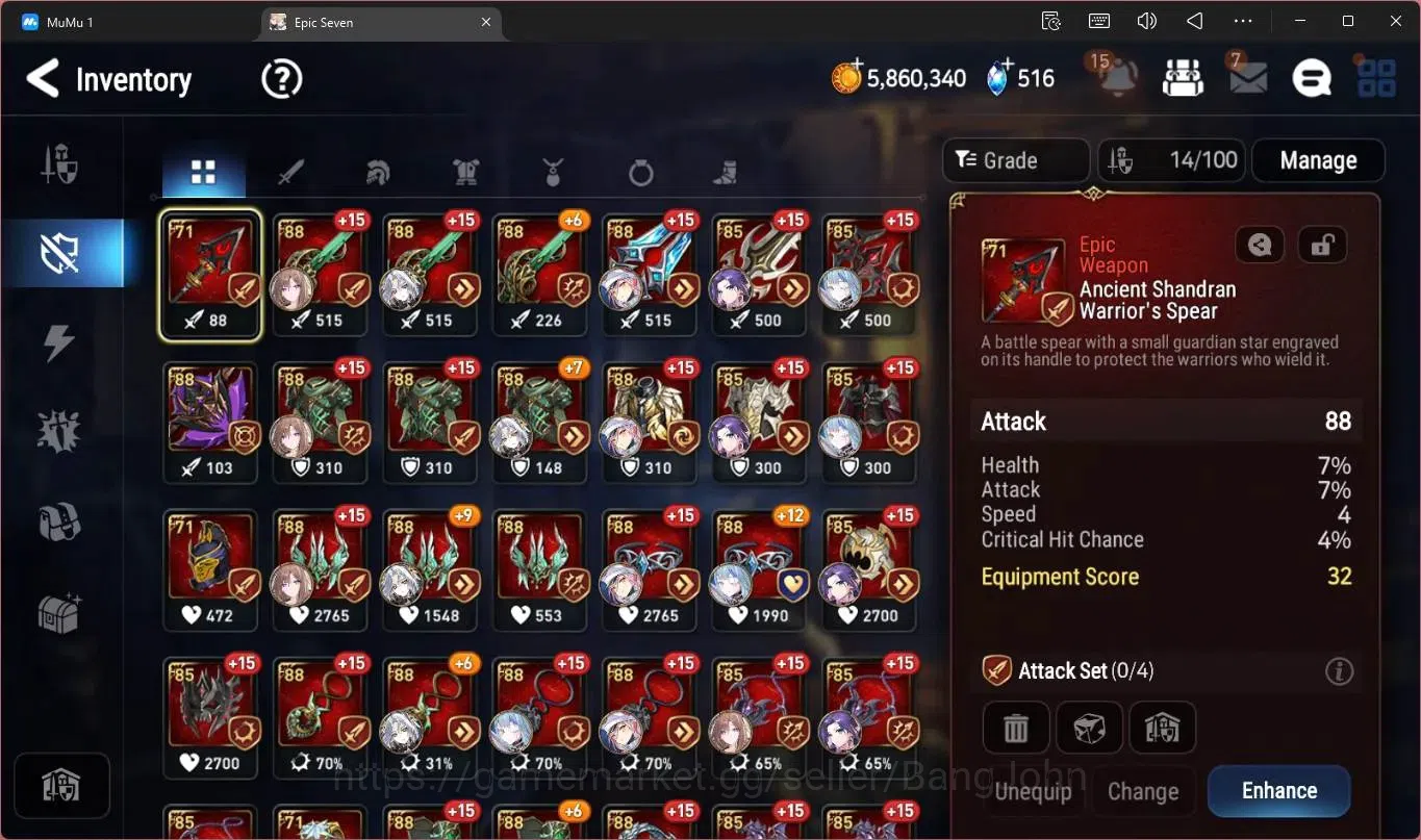 Epic Seven Accounts High-End Global Unverif | 7 ML(SN Yulha,SB Sezan,WOTM Tenebria,D Lilibet,Zio Etc)|PoH+Bless ON|SS 18