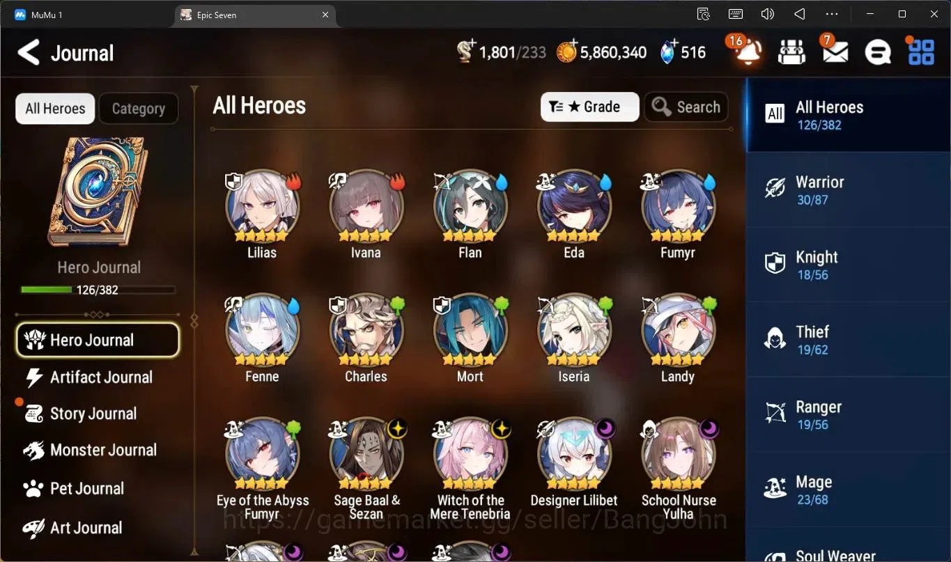 Epic Seven Accounts High-End Global Unverif | 7 ML(SN Yulha,SB Sezan,WOTM Tenebria,D Lilibet,Zio Etc)|PoH+Bless ON|SS 5