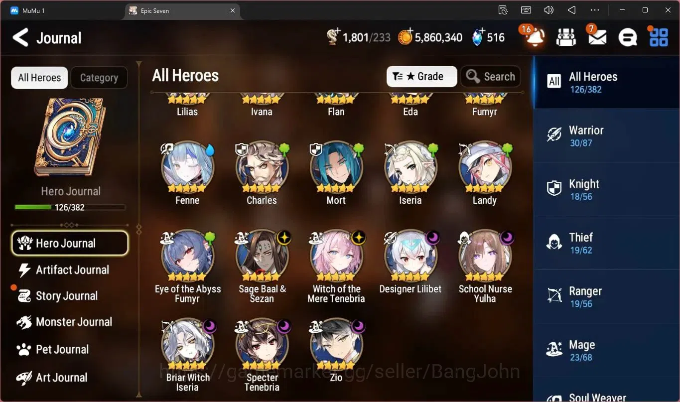 Epic Seven Accounts High-End Global Unverif | 7 ML(SN Yulha,SB Sezan,WOTM Tenebria,D Lilibet,Zio Etc)|PoH+Bless ON|SS 6
