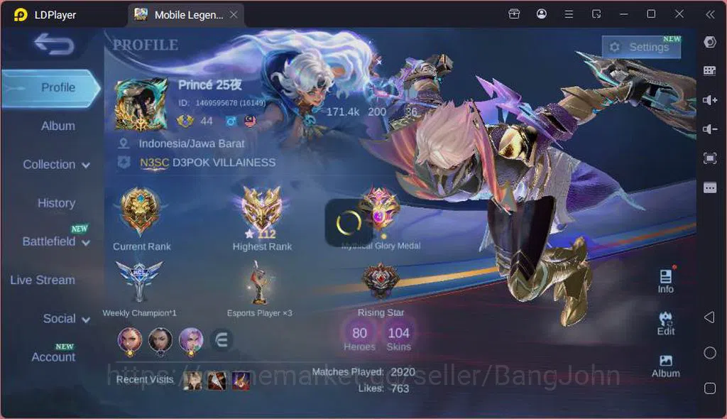 Mobile Legends: Bang Bang Accounts GLOBAL|Hero 80|Skin 104|Recall Epic|Mystic Lesley+ image 1