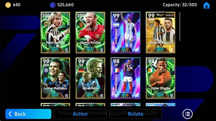 eFootball Accounts Legends & Iconic Players Mobile|PW 3221|Pavel Nedved Epic,Wayne Rooney Epic,Lionel Messi ShowT,Roberto 3