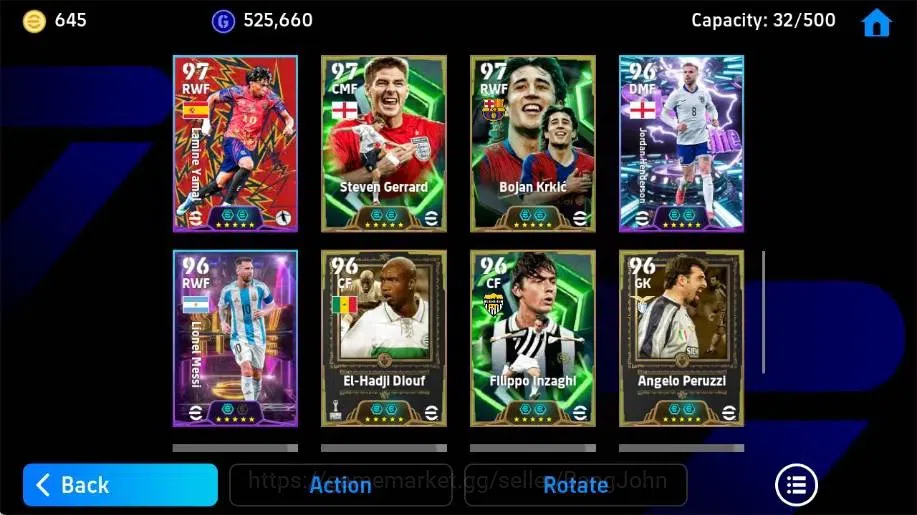 eFootball Accounts Legends & Iconic Players Mobile|PW 3221|Pavel Nedved Epic,Wayne Rooney Epic,Lionel Messi ShowT,Roberto 5