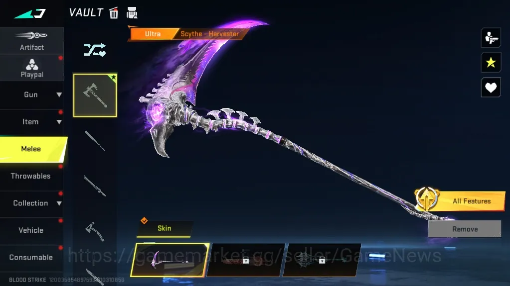Blood Strike Accounts Starter Asia | Meele Ultra Scythe Harvester | Legendary Origin-12 Endbringer,NOVA Rebel Vogue | Log 1