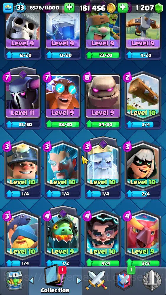Clash Royale Accounts Midgame Lvl 33|Trophy 6774|KTL 11|Limited Skin|Card 117| 1 Hero 8 EVO 4 Champ 21 Legendary 33 Epic,30 11