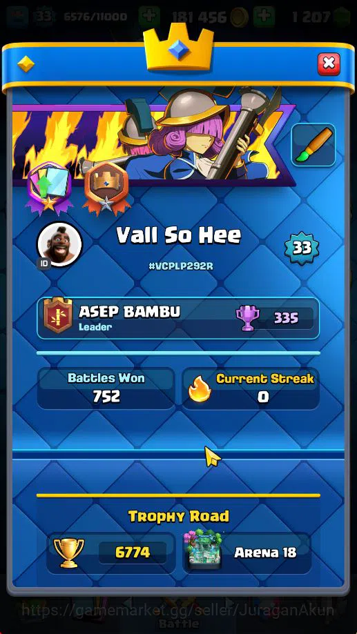 Clash Royale Accounts Midgame Lvl 33|Trophy 6774|KTL 11|Limited Skin|Card 117| 1 Hero 8 EVO 4 Champ 21 Legendary 33 Epic,30 3